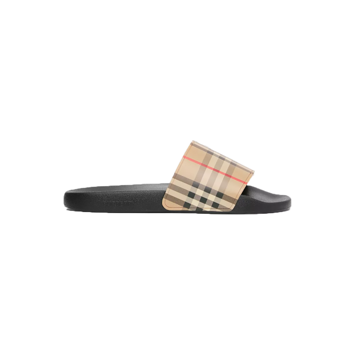 BURBERRY CHECKED PRINT SLIDERS IN BLACK