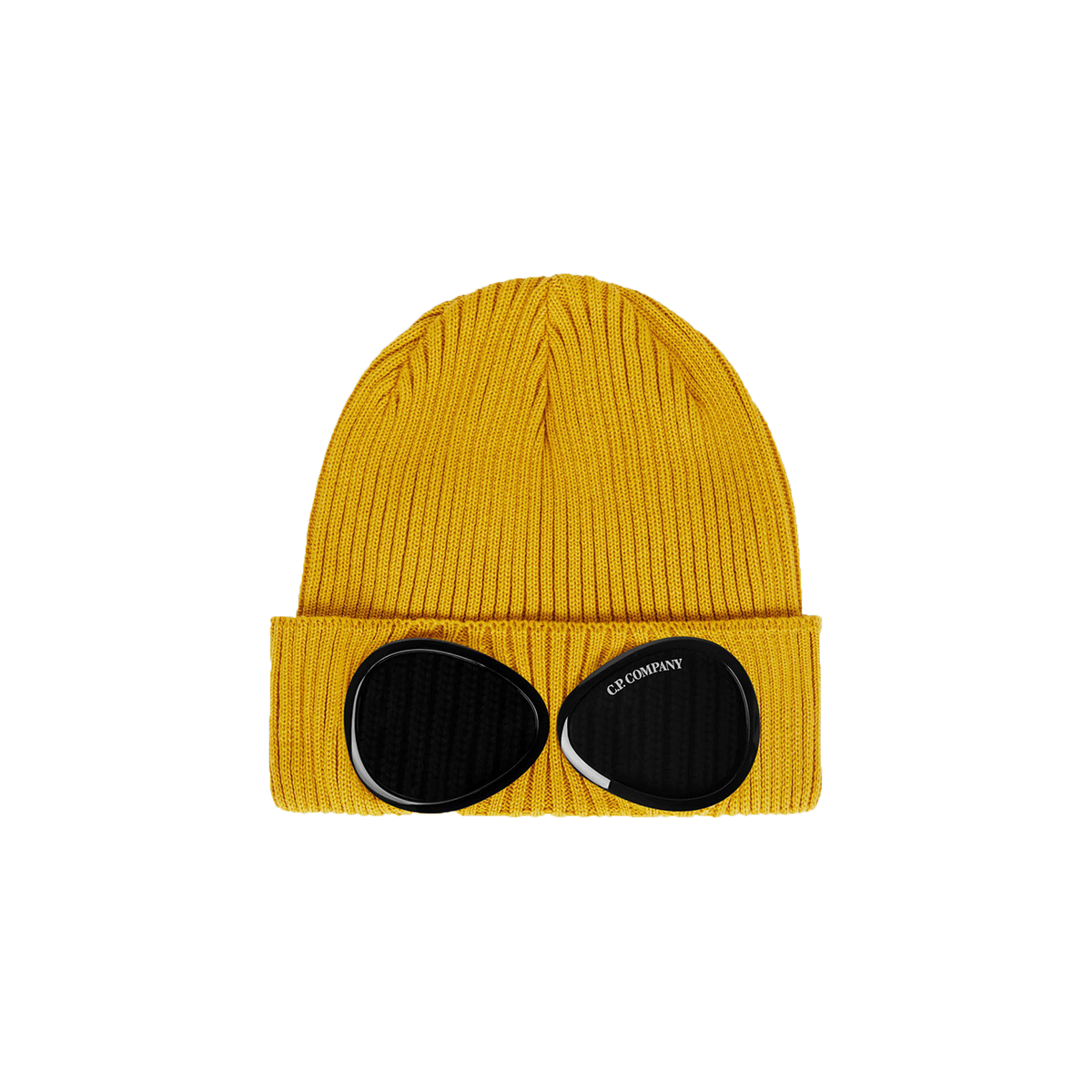 CP COMPANY COTTON GOGGLE BEANIE HAT IN YELLOW